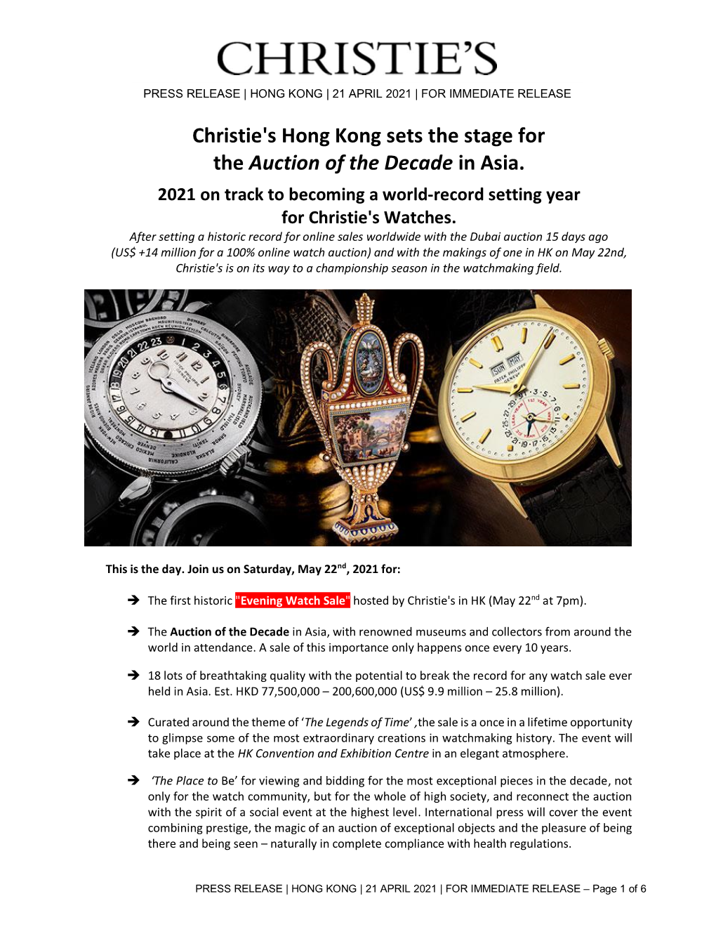 Christie's Hong Kong Sets the Stage for the Auction of the Decade in Asia