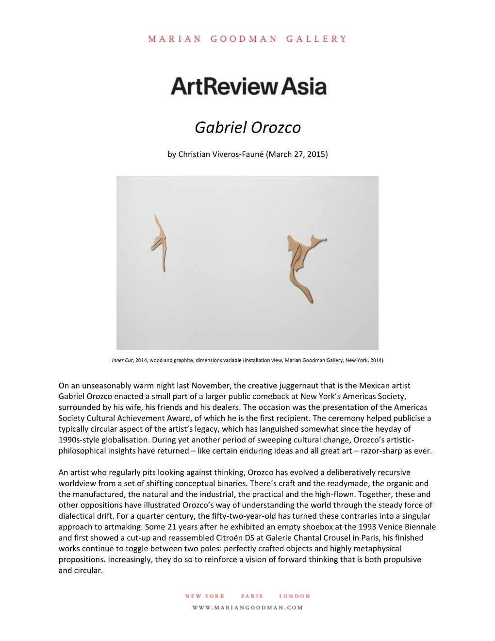 Press Gabriel Orozco Artreview Asia, March 27, 2015