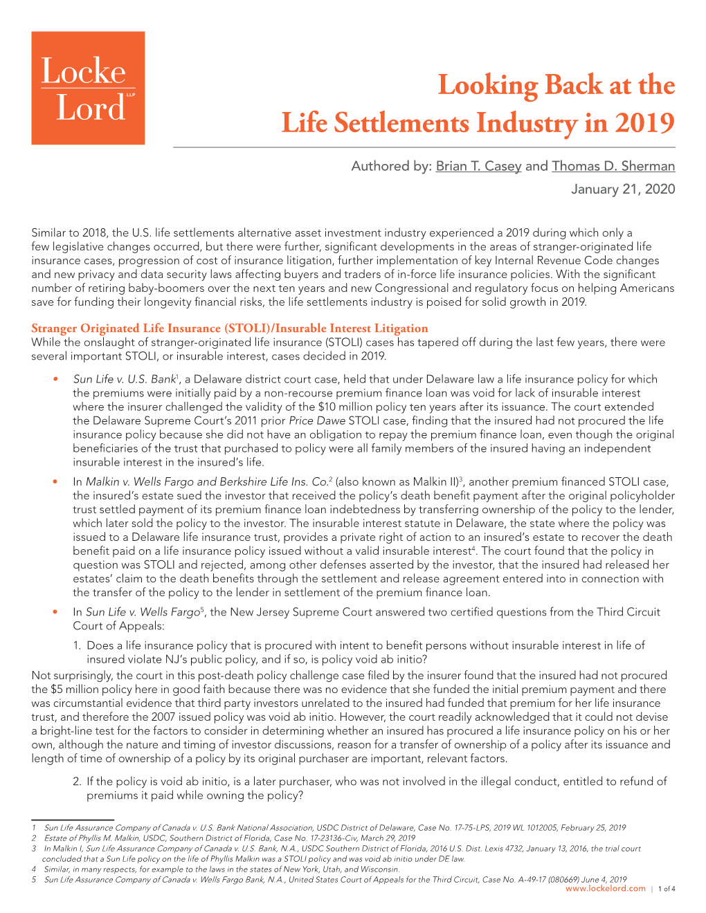 Looking Back at the Life Settlements Industry in 2019