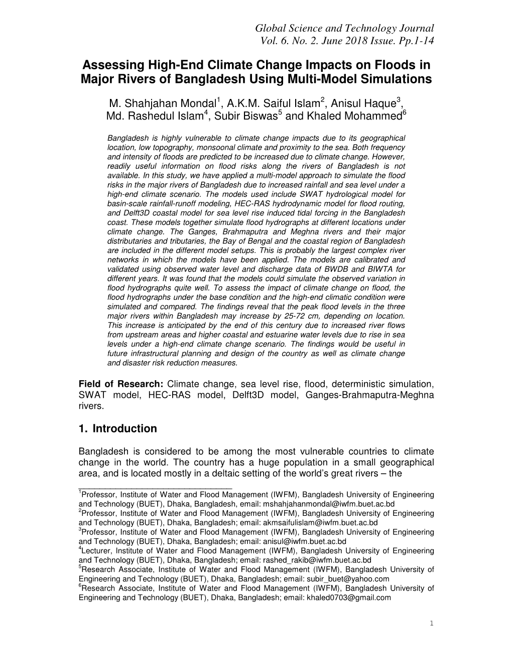 Assessing High-End Climate Change Impacts on Floods in Major Rivers of Bangladesh Using Multi-Model Simulations