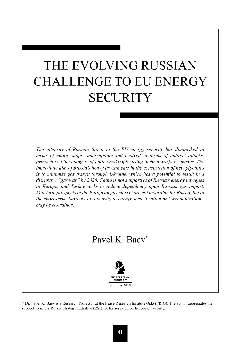 The Evolving Russian Challenge to Eu Energy Security