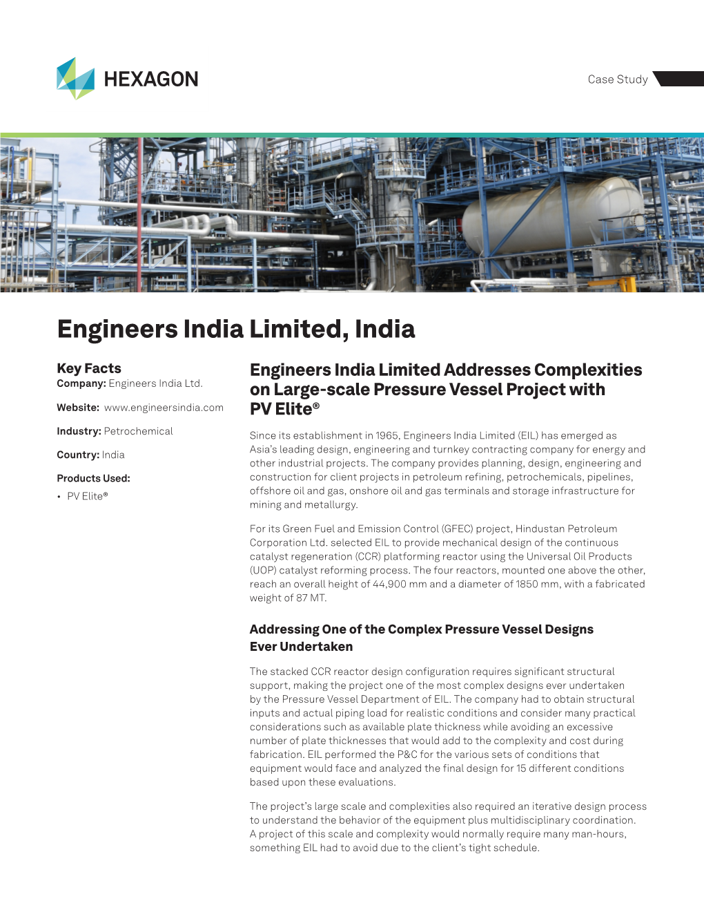 Engineers India Ltd. on Large-Scale Pressure Vessel Project with Website: PV Elite®