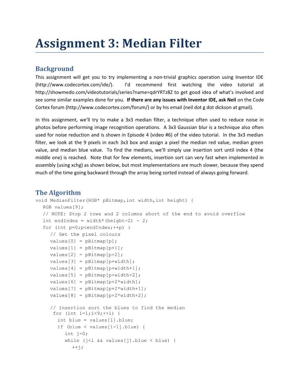 Assignment 3: Median Filter