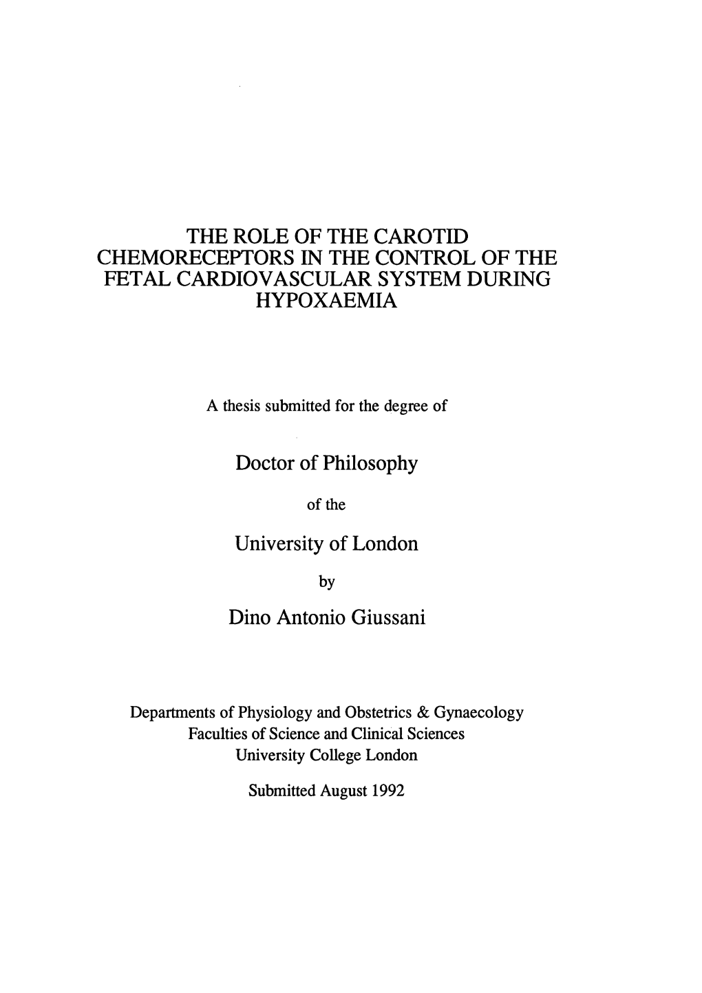 The Role of the Carotid Chemoreceptors in the Control of the Fetal Cardiovascular System During Hypoxaemia