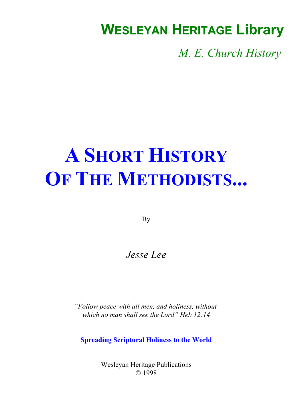 A Short History of the Methodists