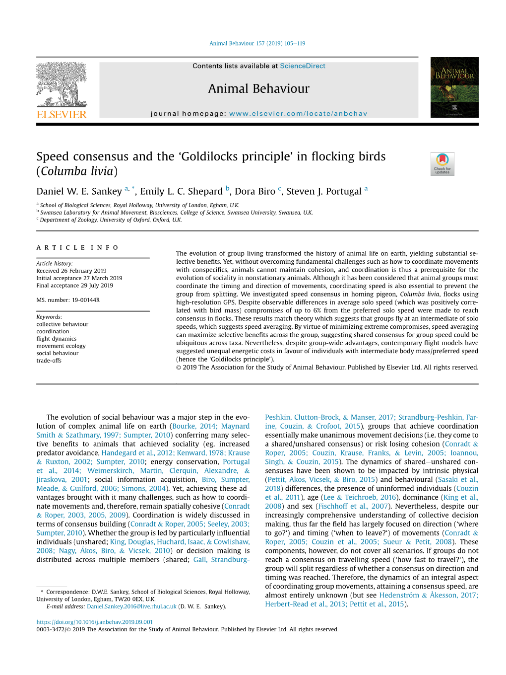 Speed Consensus and the `Goldilocks Principle' in Flocking Birds (Columba