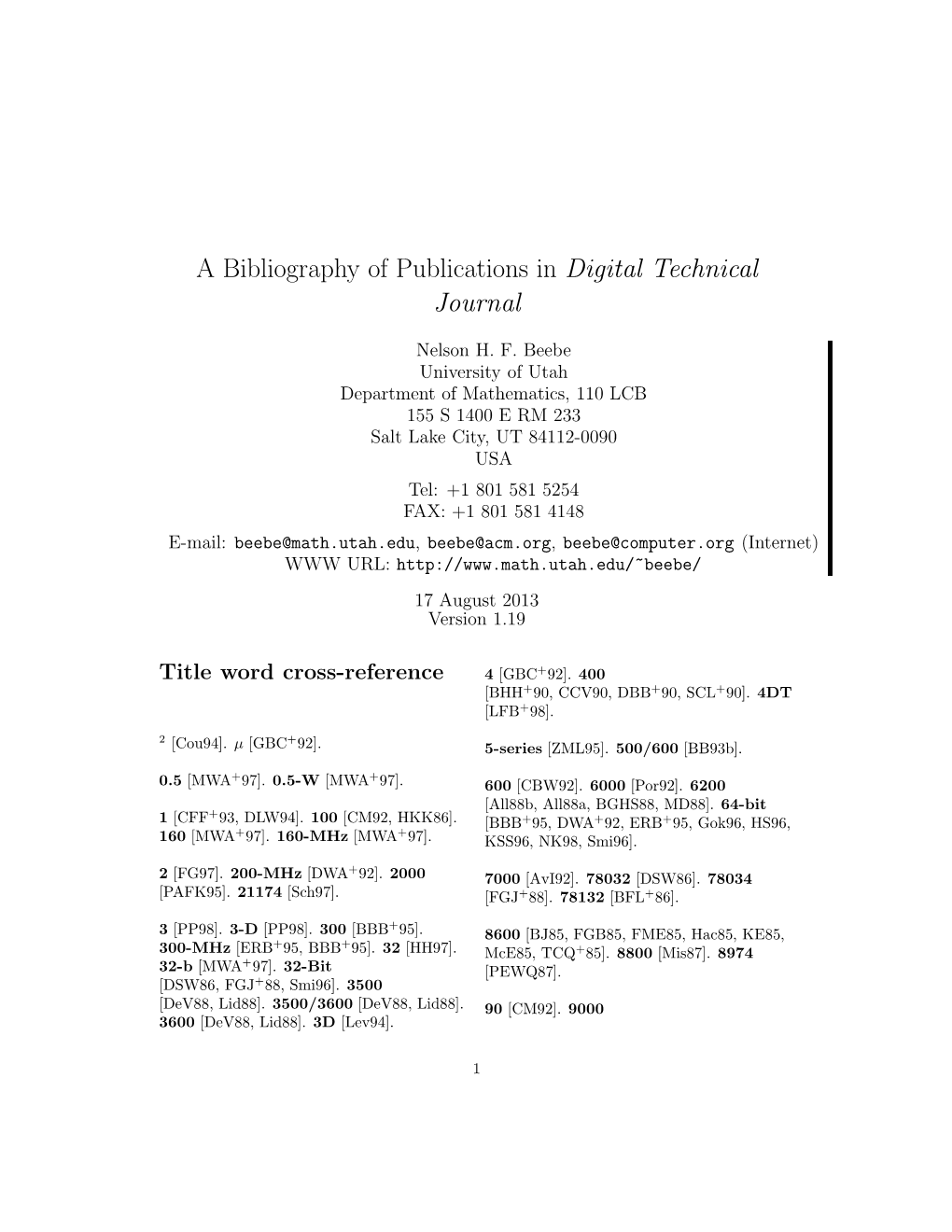 A Bibliography of Publications in Digital Technical Journal