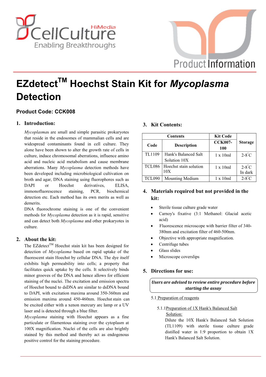 Ezdetect Hoechst Stain Kit for Mycoplasma Detection