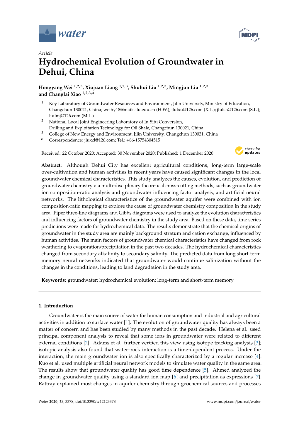 Hydrochemical Evolution of Groundwater in Dehui, China