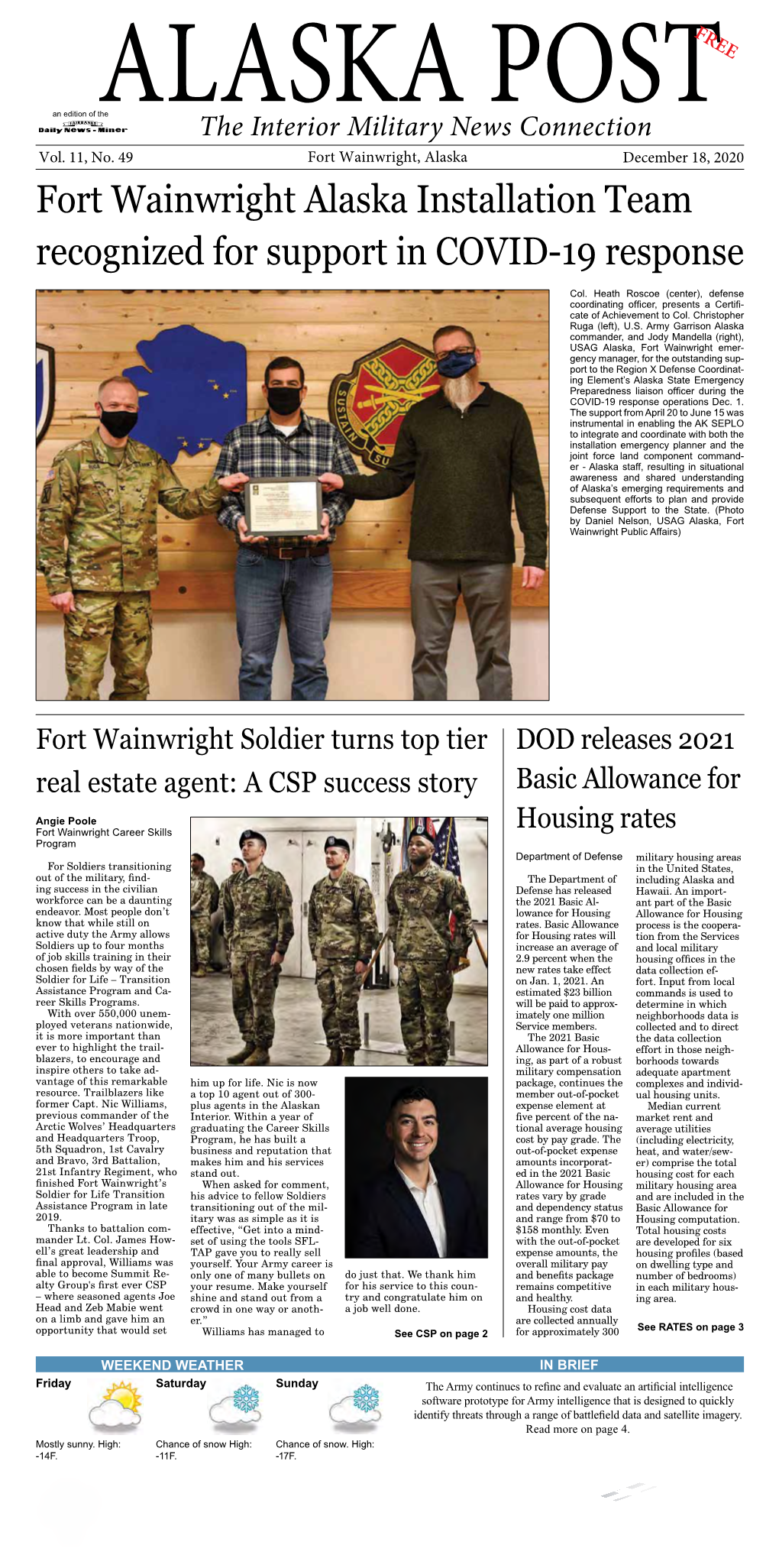 Fort Wainwright Alaska Installation Team Recognized for Support in COVID-19 Response