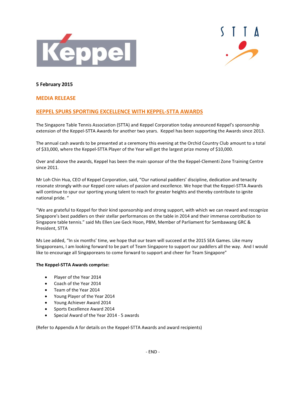 Keppel Spurs Sporting Excellence with Keppel-Stta Awards