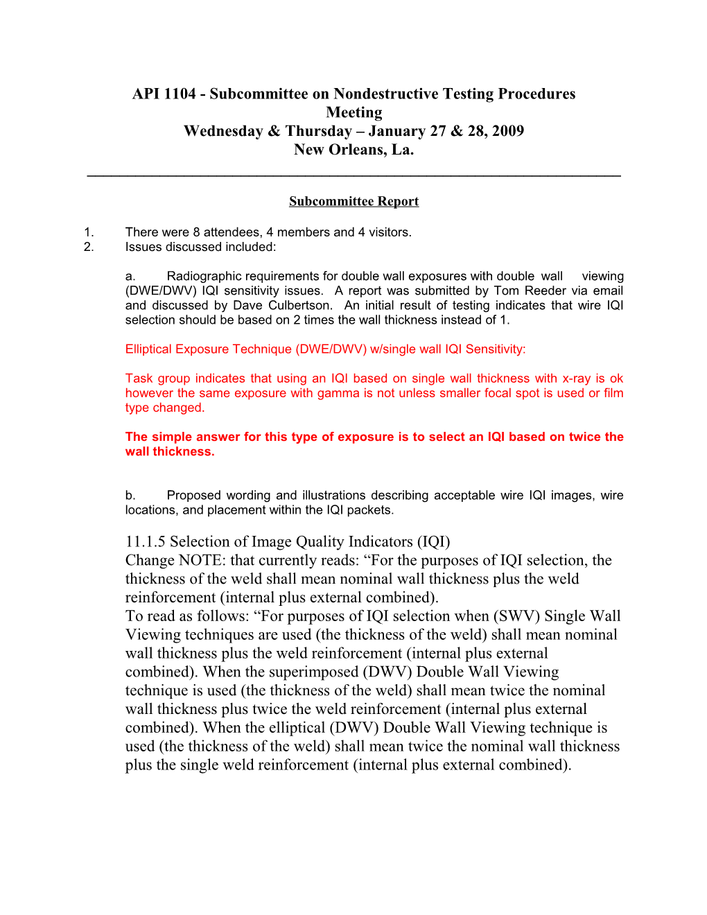 API 1104 - Subcommittee On Nondestructive Testing Procedures