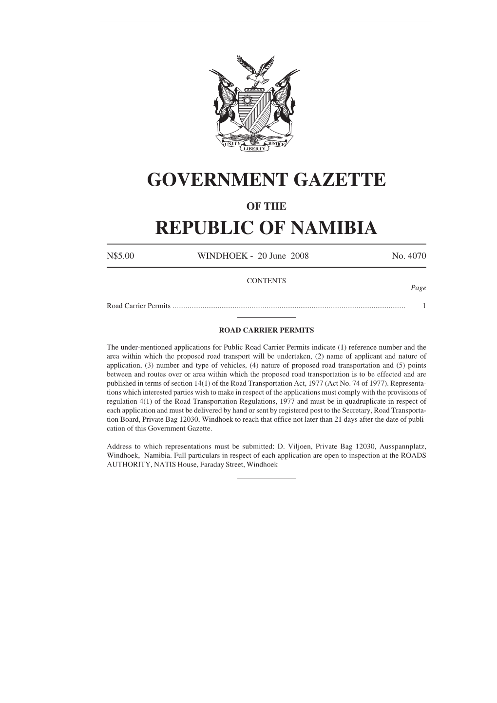 Government Gazette Republic of Namibia