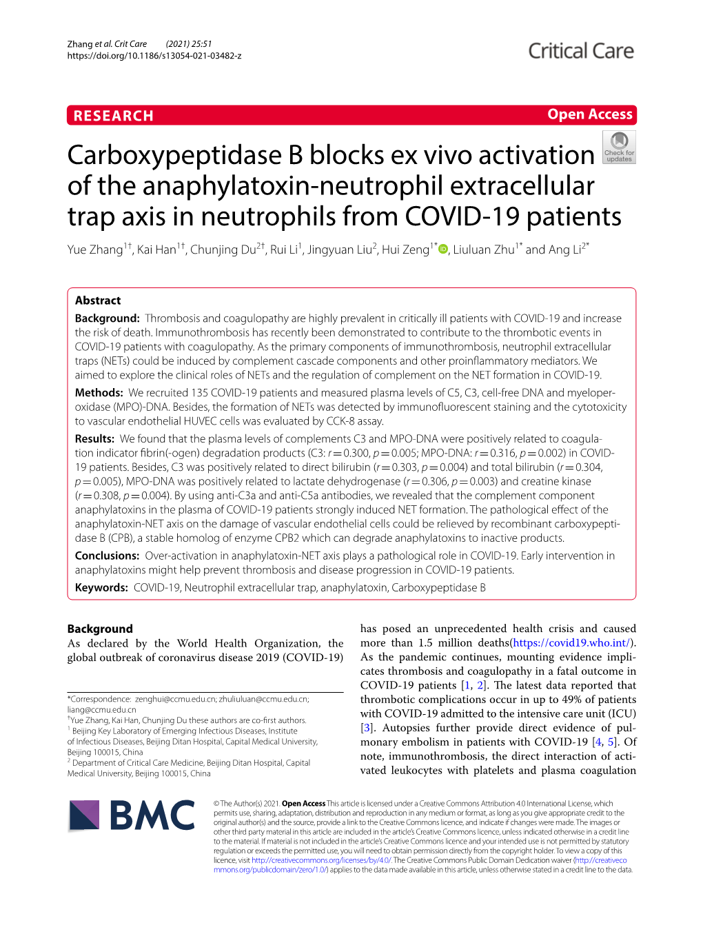 Over-Activation of Anaphylatoxin–Neutrophil Extracellular Trap Axis in COVID-19 Patients