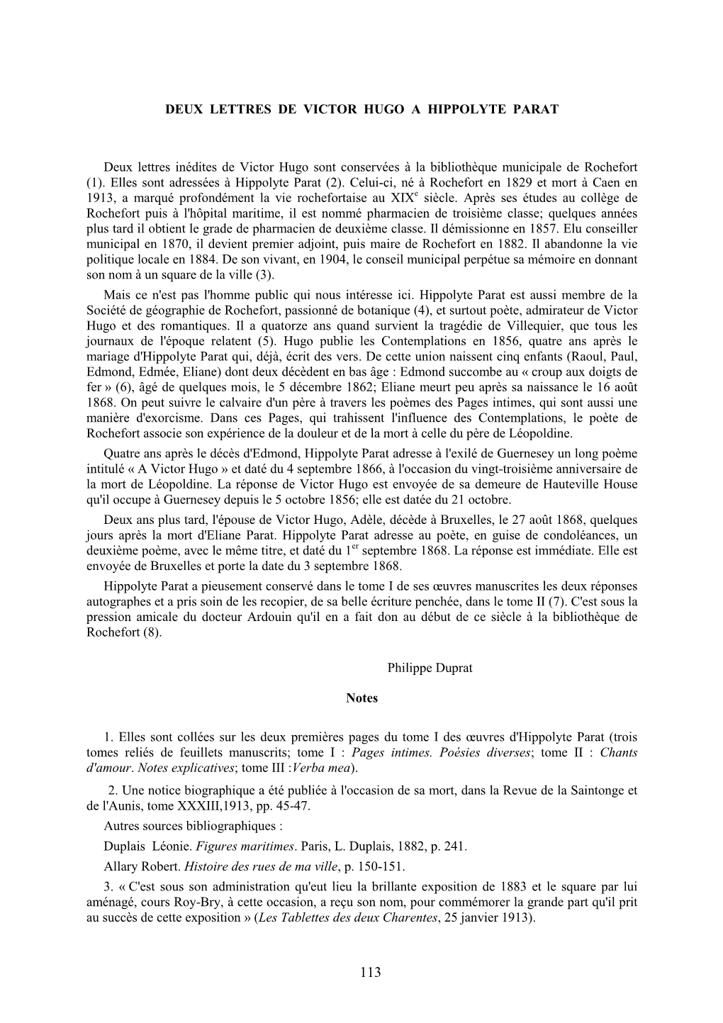 DEUX LETTRES DE VICTOR HUGO a HIPPOLYTE PARAT Deux Lettres Inédites De Victor Hugo Sont Conservées À La Bibliothèque