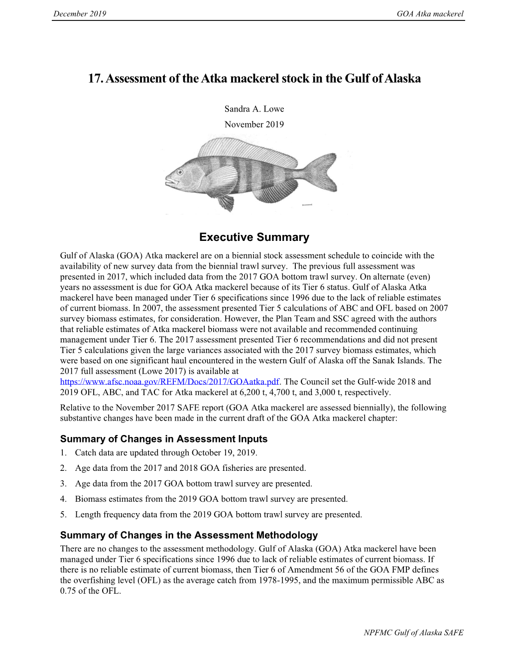 Gulf of Alaska Atka Mackerel Stock Assessment