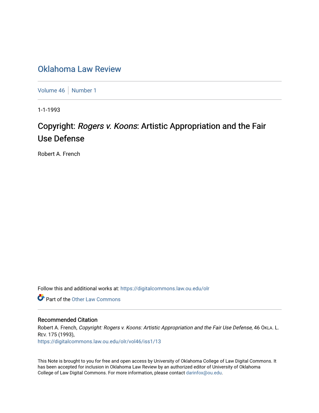 Rogers V. Koons: Artistic Appropriation and the Fair Use Defense