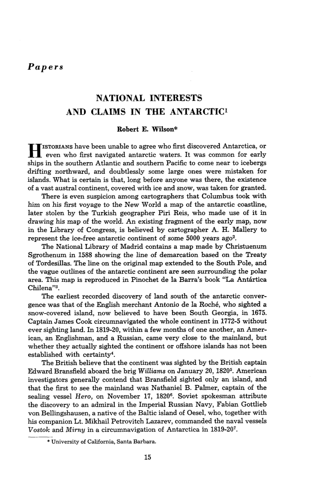 National Interests and Claims in the Antarctic1