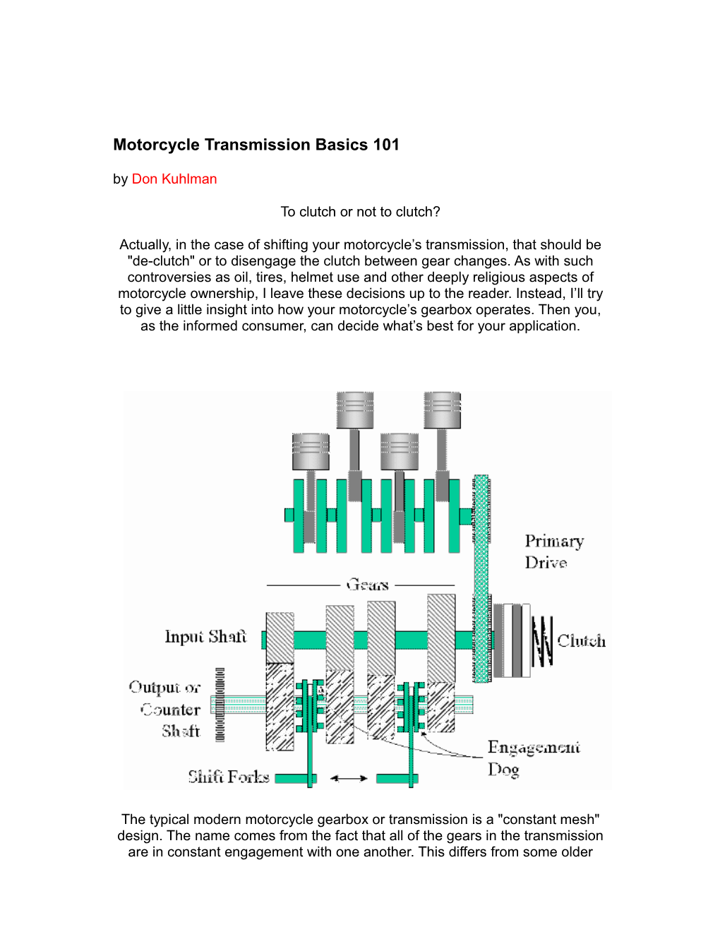 Motorcycle Transmission Basics 101 by Don Kuhlman