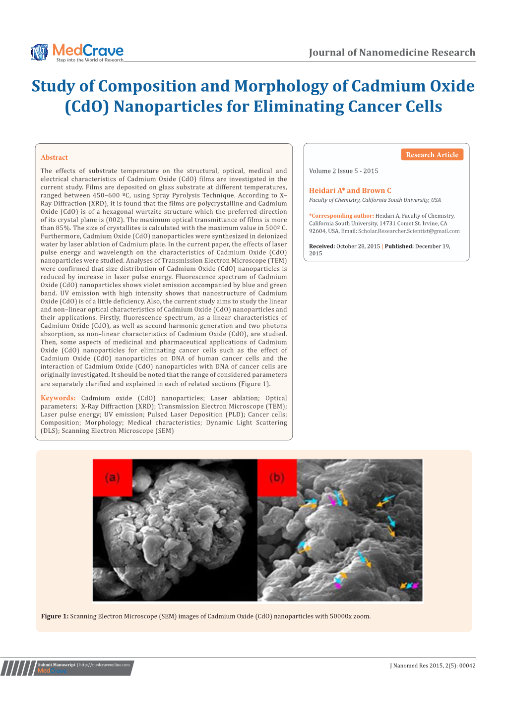 Study of Composition and Morphology of Cadmium Oxide (Cdo) Nanoparticles for Eliminating Cancer Cells