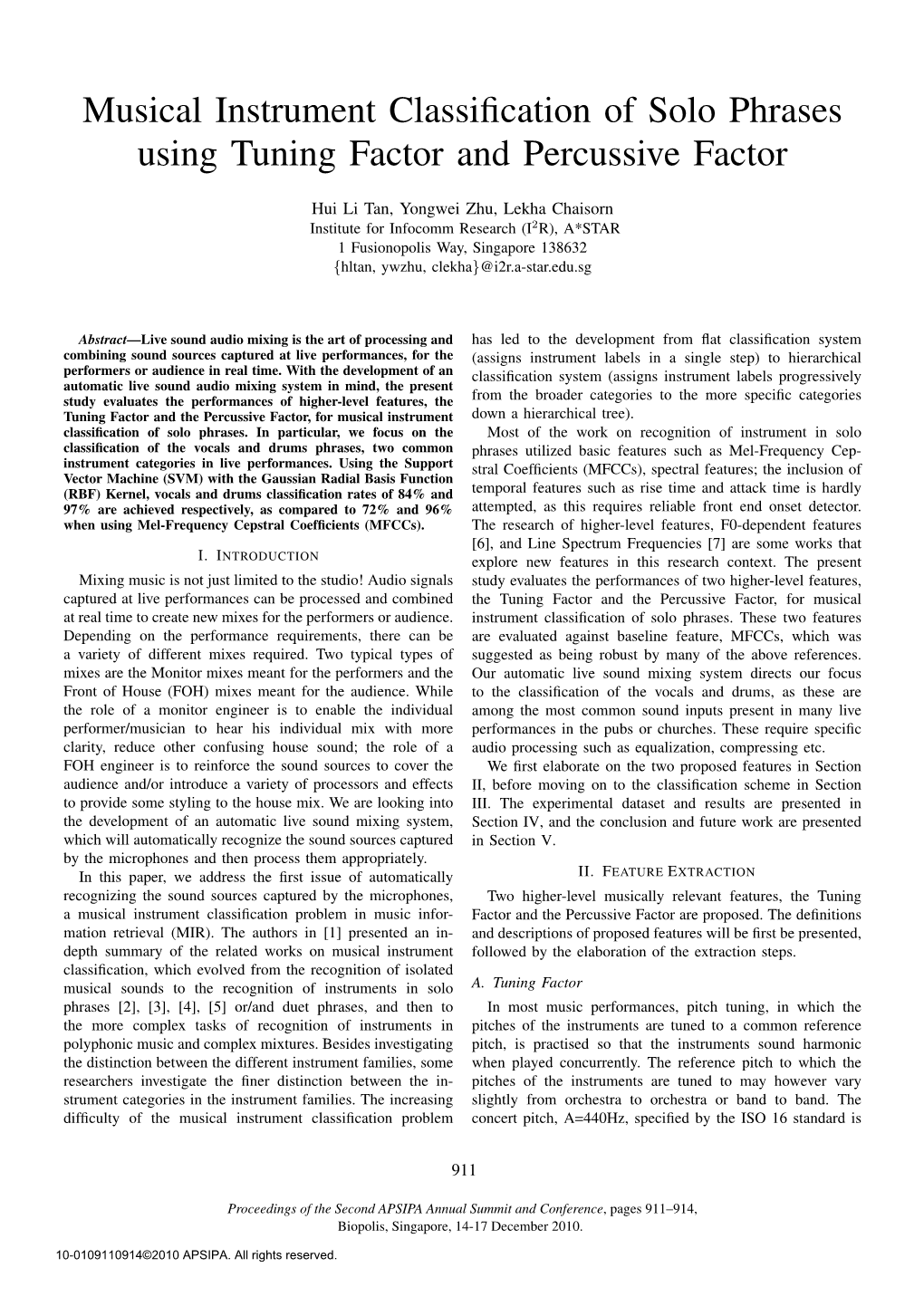 Musical Instrument Classification of Solo Phrases Using Tuning Factor