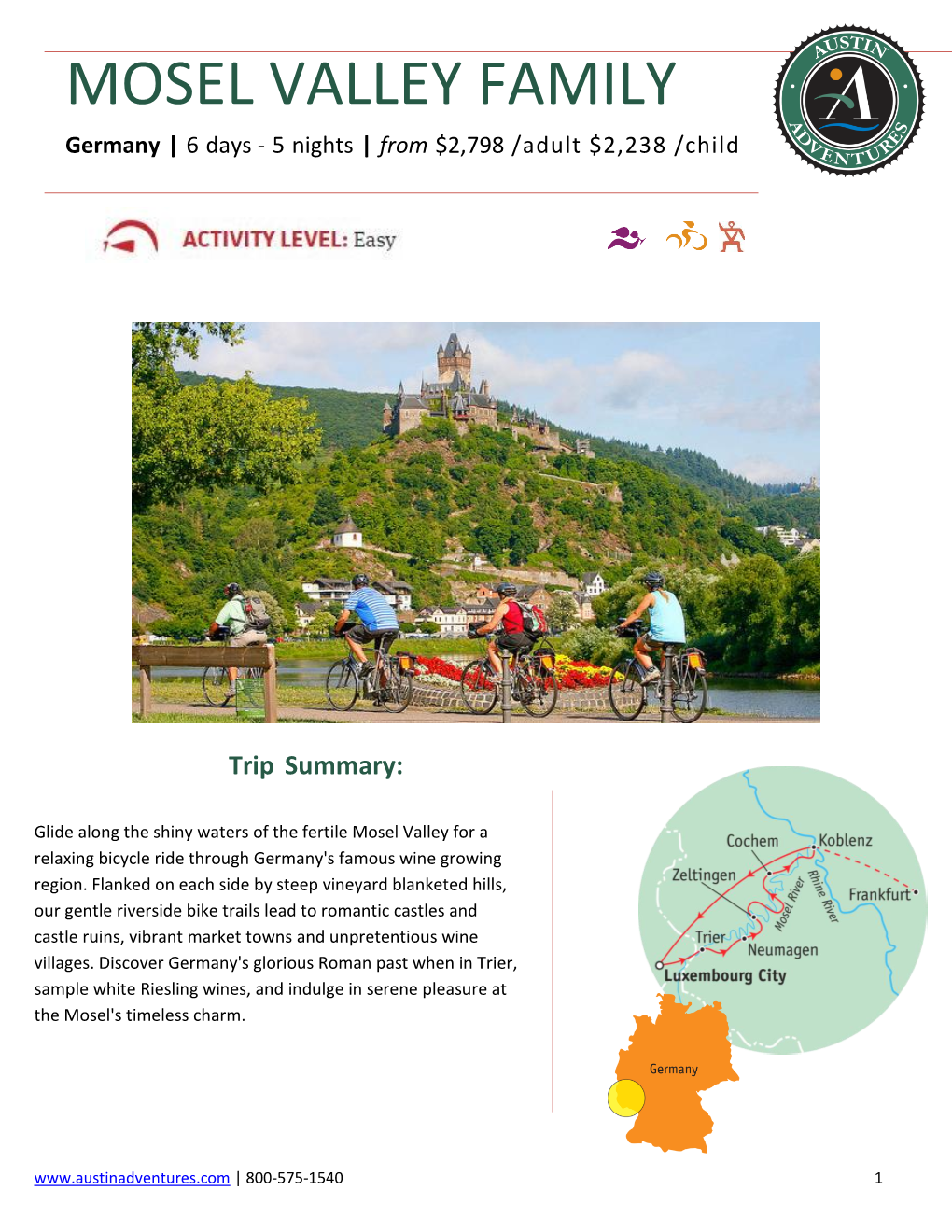 MOSEL VALLEY FAMILY Germany | 6 Days - 5 Nights | from $2,798 /Adult $2,238 /Child