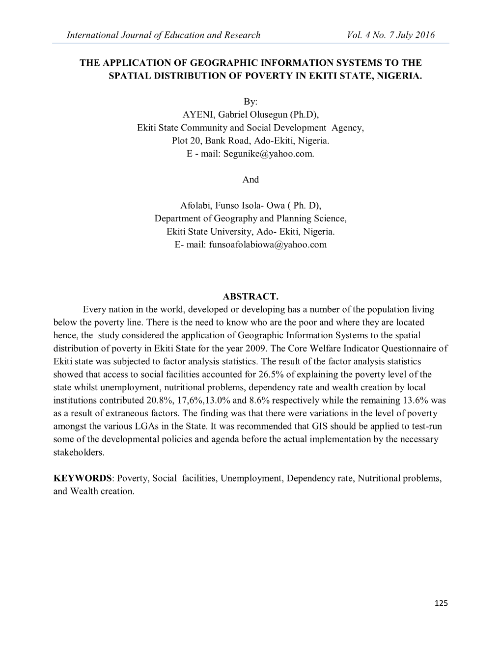 International Journal of Education and Research Vol. 4 No. 7 July 2016