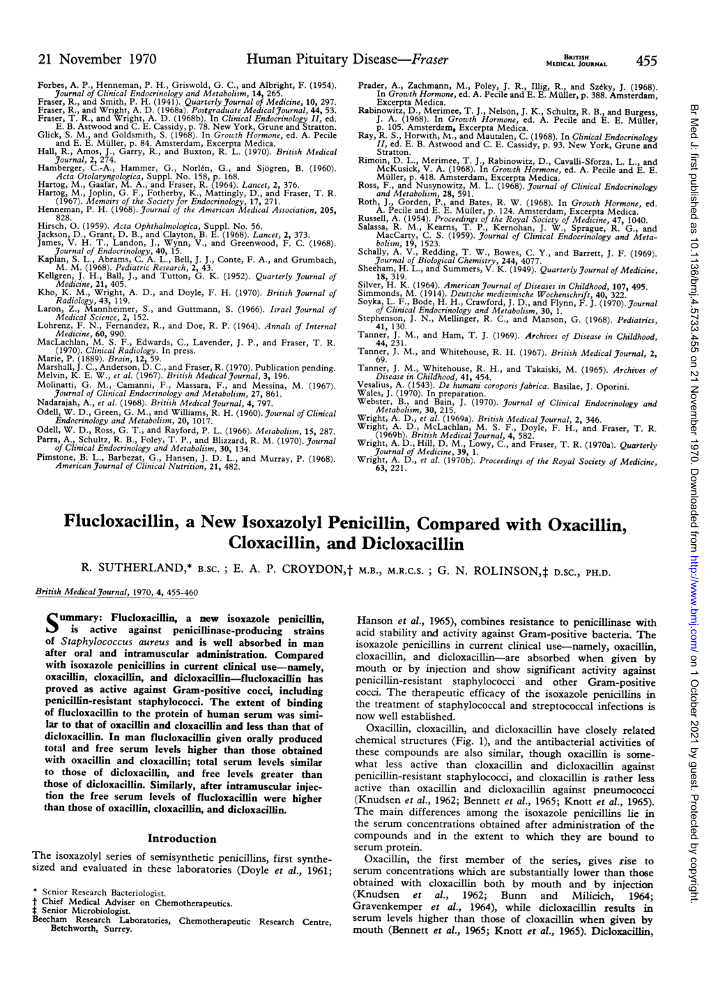 Flucloxacillin, a New Isoxazolyl Penicillin, Compared with Oxacillin, Cloxacillin, and Dicloxacillin R