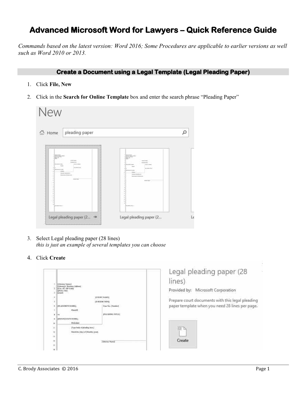 Advanced Microsoft Word for Lawyers – Quick Reference Guide