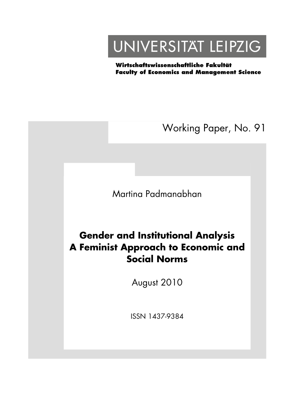 Gender and Institutional Analysis. a Feminist Approach to Economic