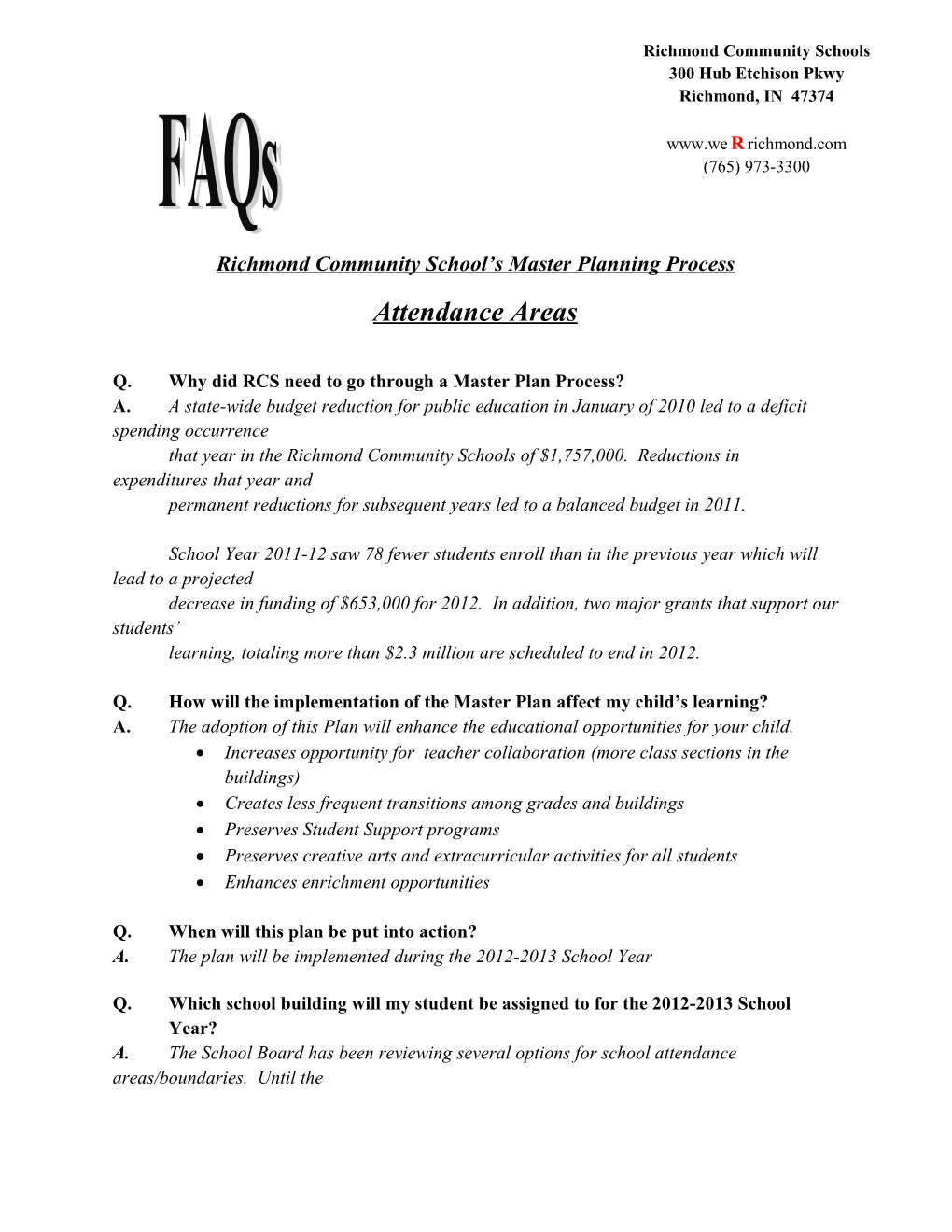 Richmond Community School S Master Planning Process