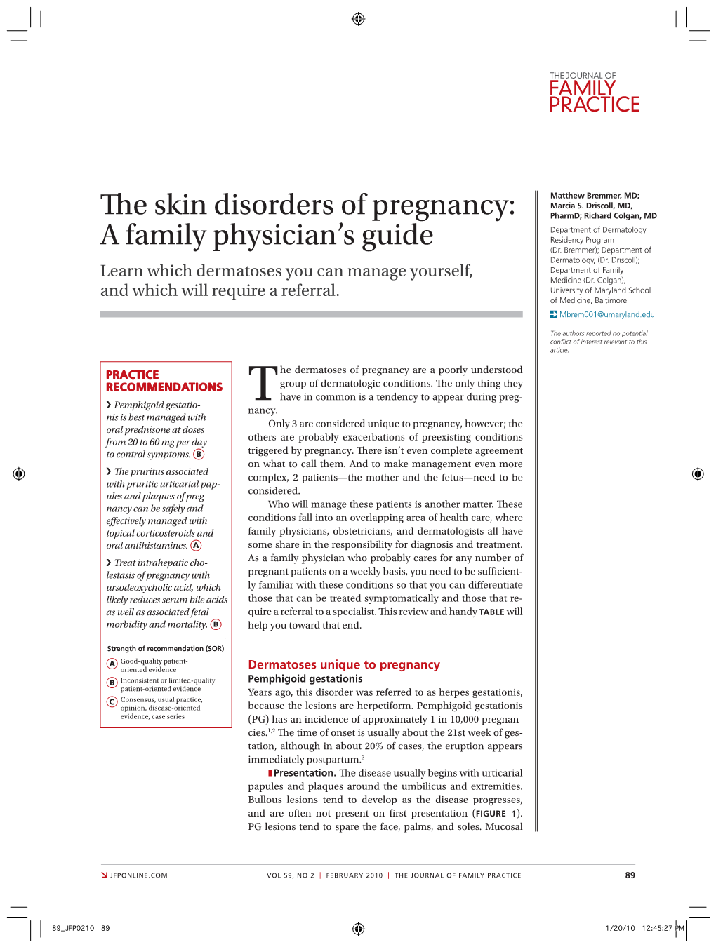 The Skin Disorders of Pregnancy