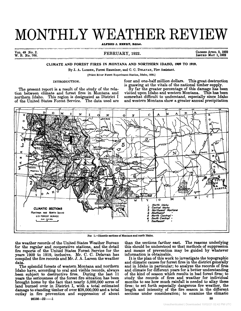 Climate and Forest Fires in Montana and Northern Idaho, 1909 to 1919