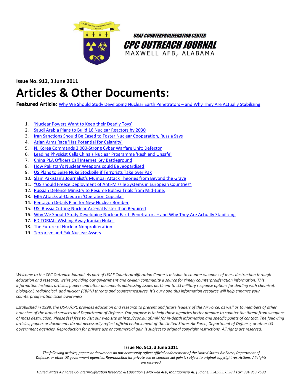 USAF Counterproliferation Center CPC Outreach Journal #912