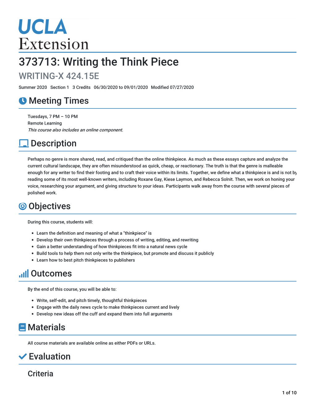 373713: Writing the Think Piece &gt; Syllabus | Concourse