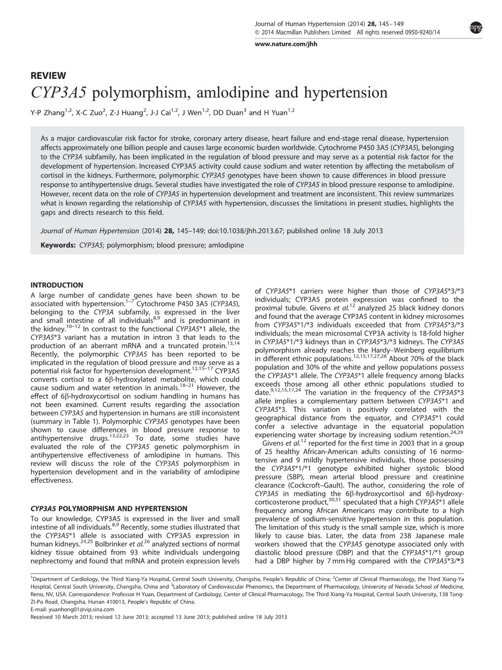 CYP3A5 Polymorphism, Amlodipine and Hypertension
