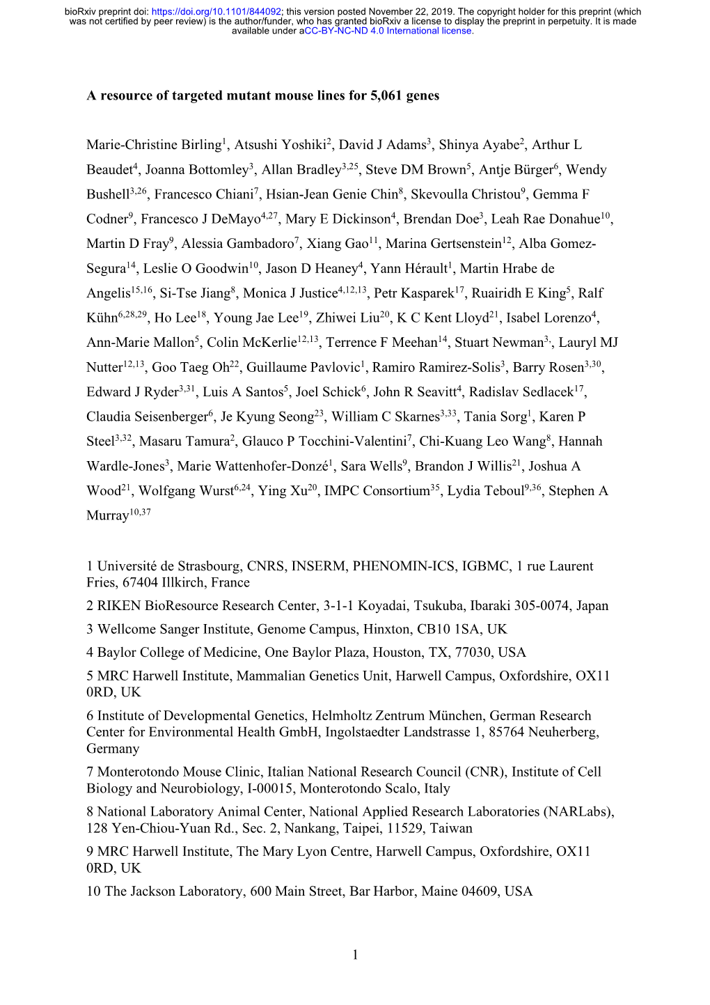 A Resource of Targeted Mutant Mouse Lines for 5,061 Genes