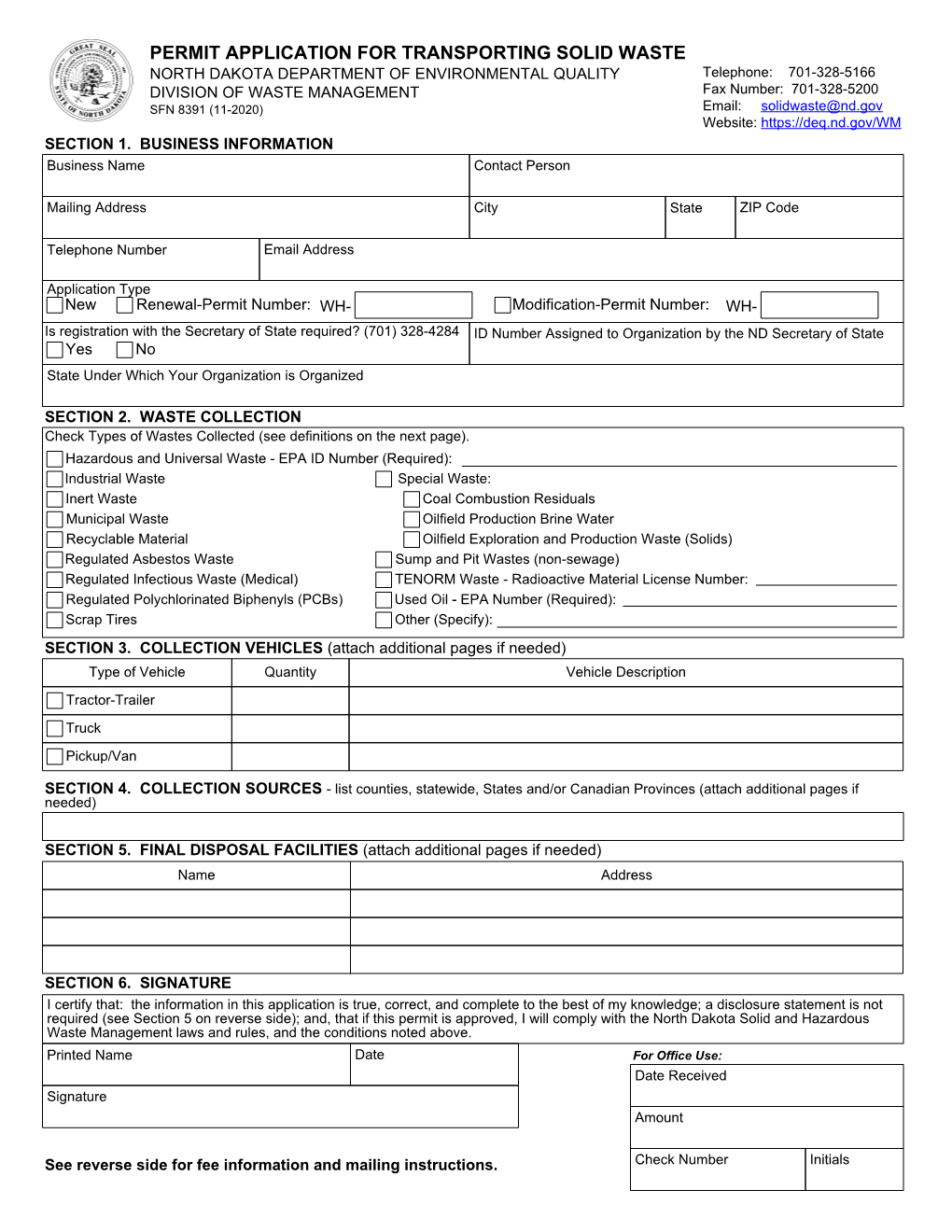 Permit Application for Transporting Solid Waste