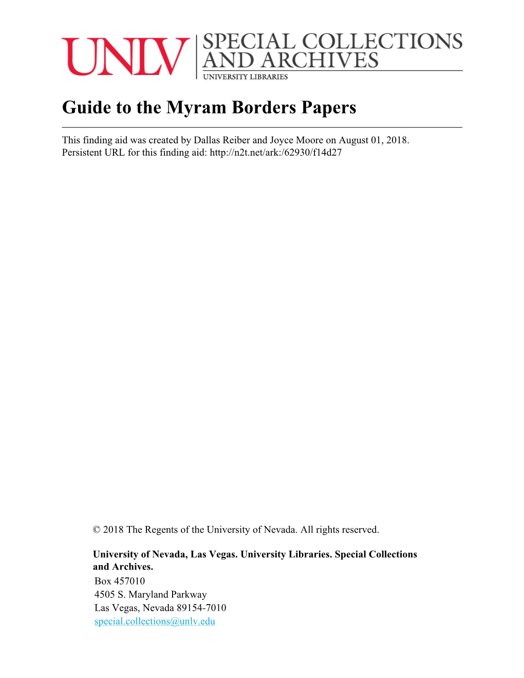 Guide to the Myram Borders Papers