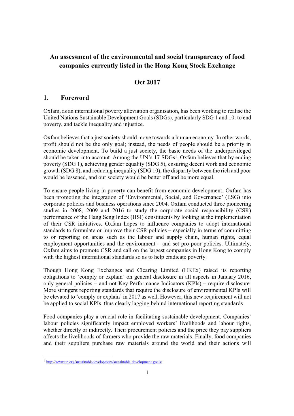 An Assessment of the Environmental and Social Transparency of Food Companies Currently Listed in the Hong Kong Stock Exchange