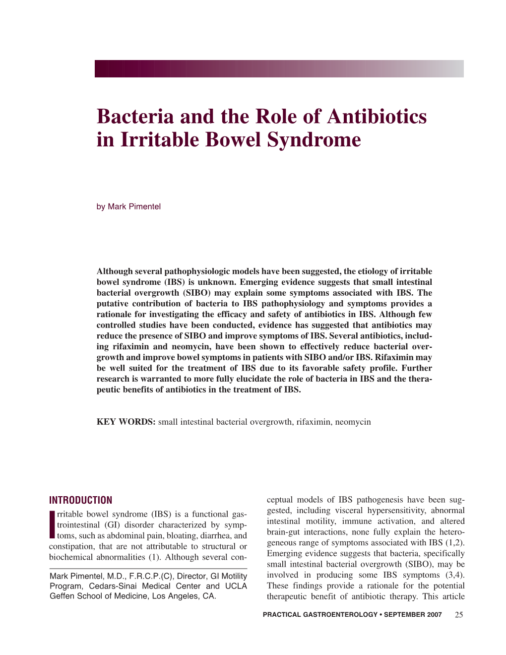 Bacteria and the Role of Antibiotics in Irritable Bowel Syndrome