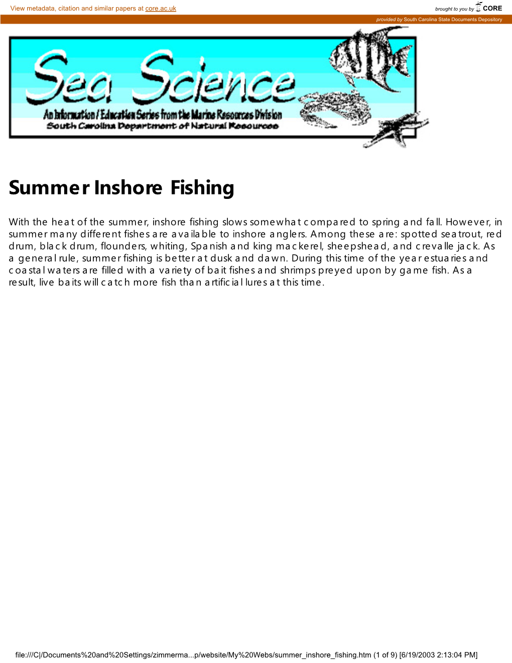 Summer Inshore Fishing