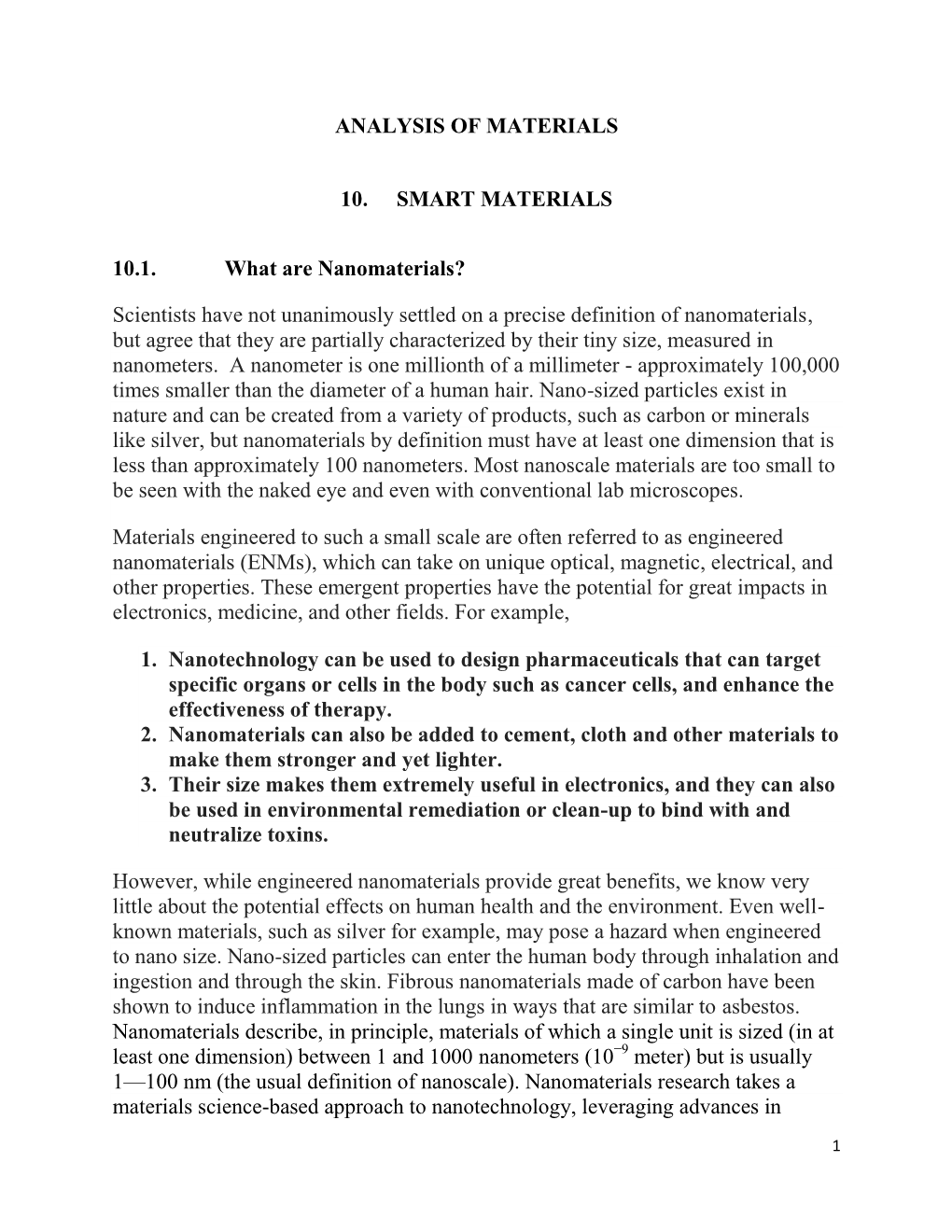 Analysis of Materials 10. Smart Materials