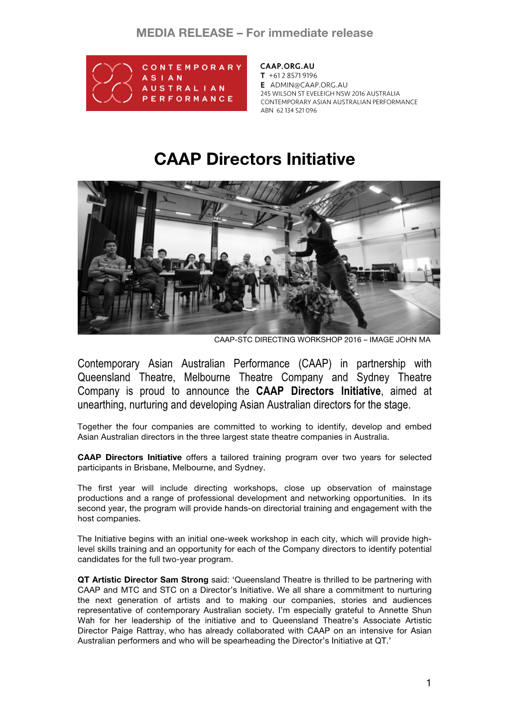 CAAP DIRECTORS INITIATIVE Media Release FINAL