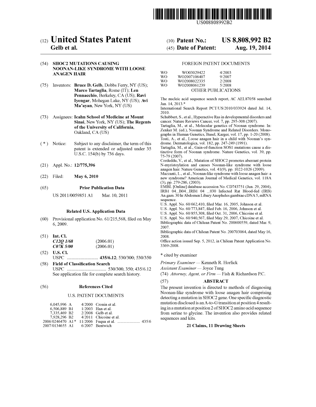 (12) United States Patent (10) Patent No.: US 8,808,992 B2 Gelb Et Al