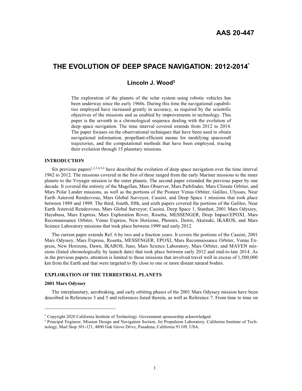 The Evolution of Deep Space Navigation: 2012-2014* Aas 20-447
