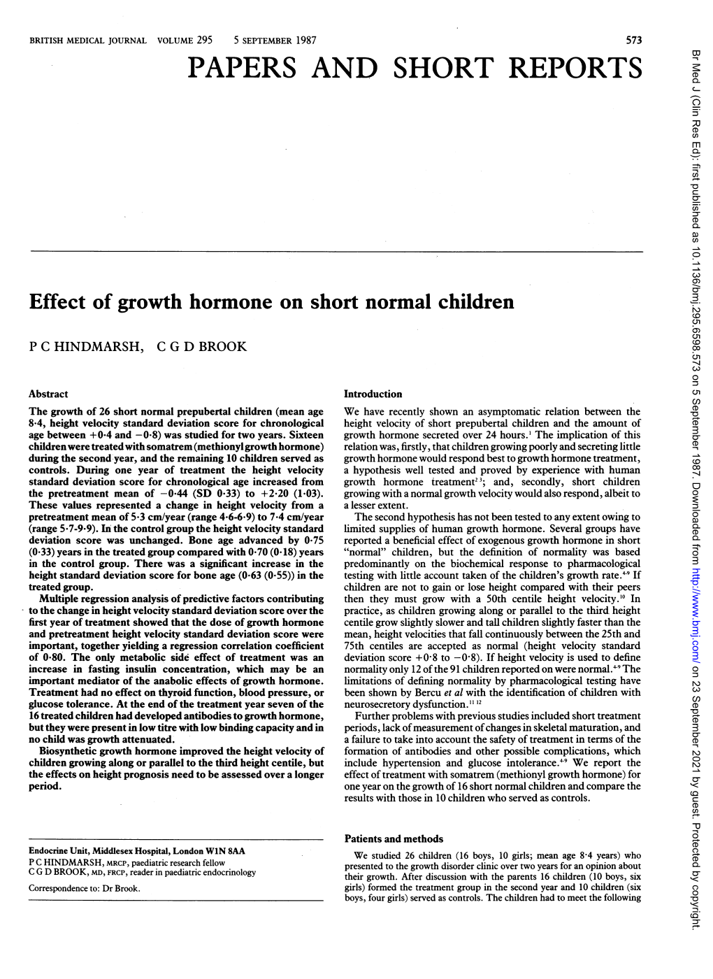 Effect of Growth Hormone on Short Normal Children