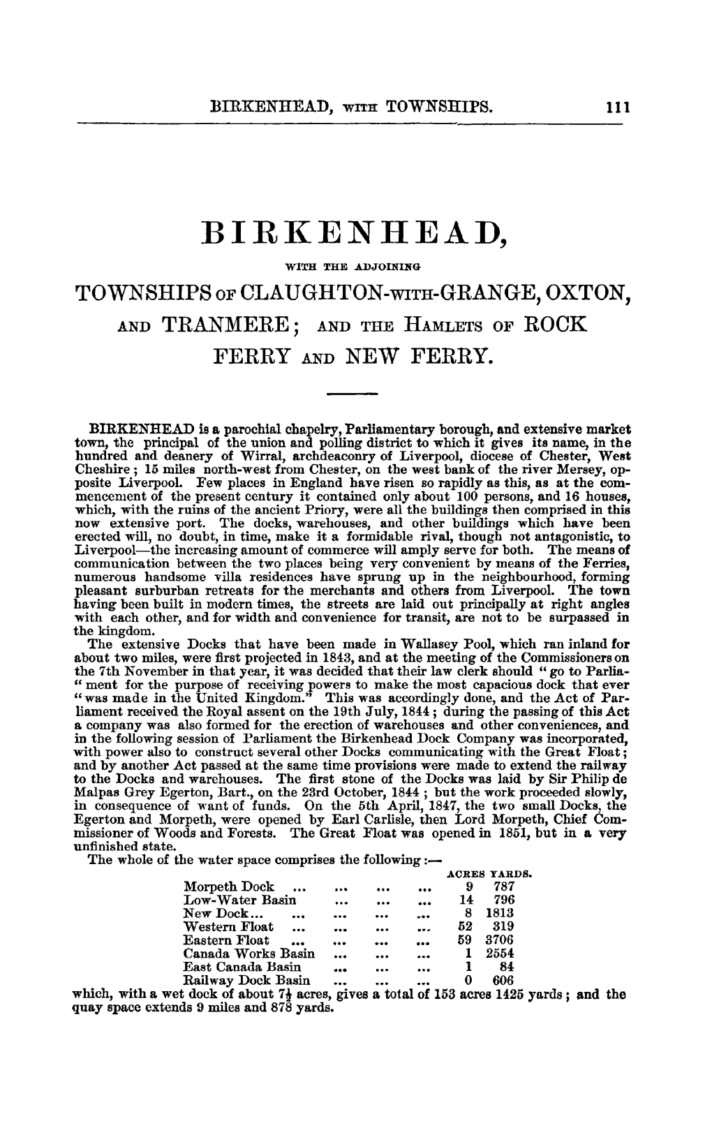 TOWNSHIPS of CLAUGHTON-WITH-GRANGE, OXTON, and TRANMERE; and the HAMLETS of ROCK FERRY and NEW FERRY