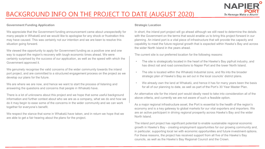 Background Info on the Project to Date (August 2020)