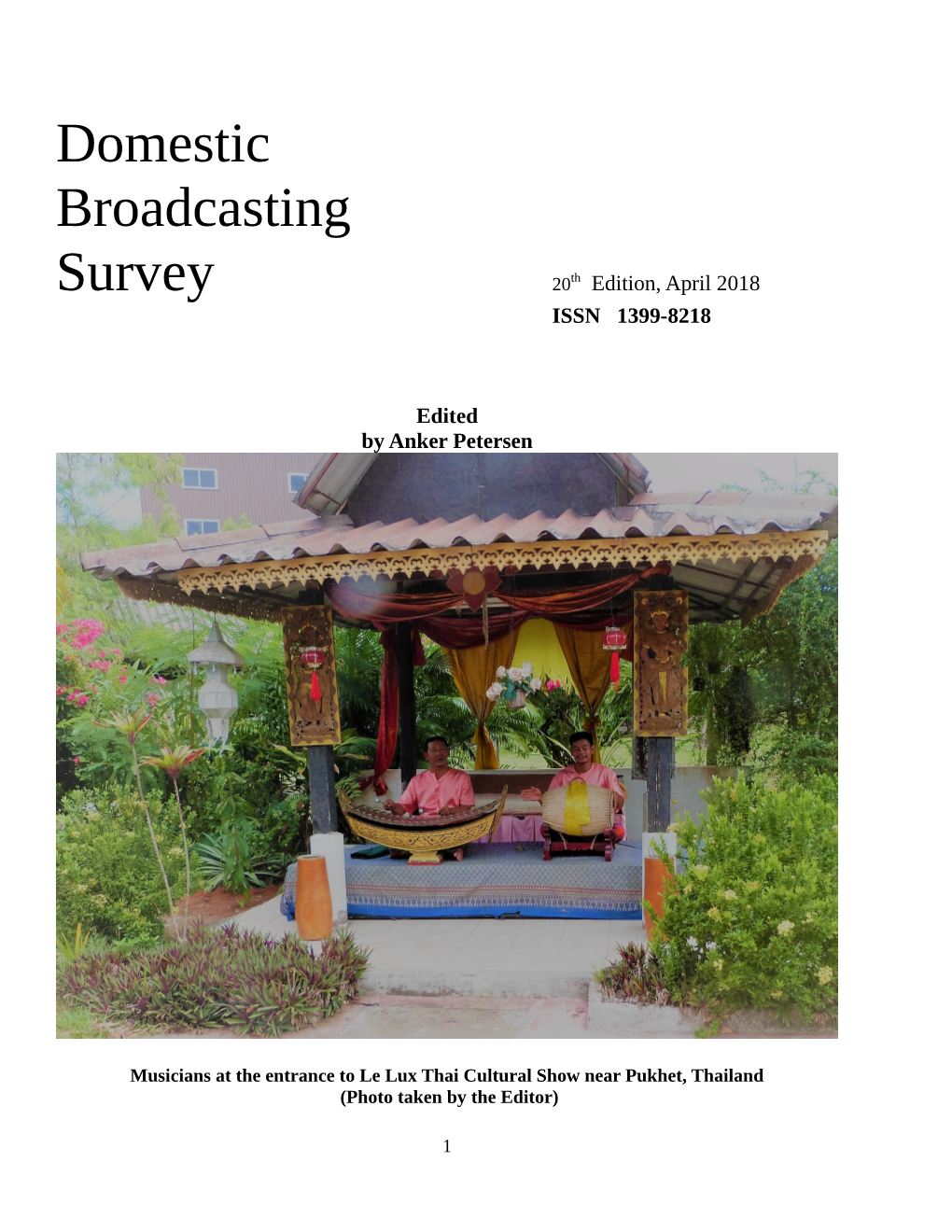 Domestic Broadcasting Survey April 2018 20Th Edition (Including Tropical Bands Survey 46Th Edition)